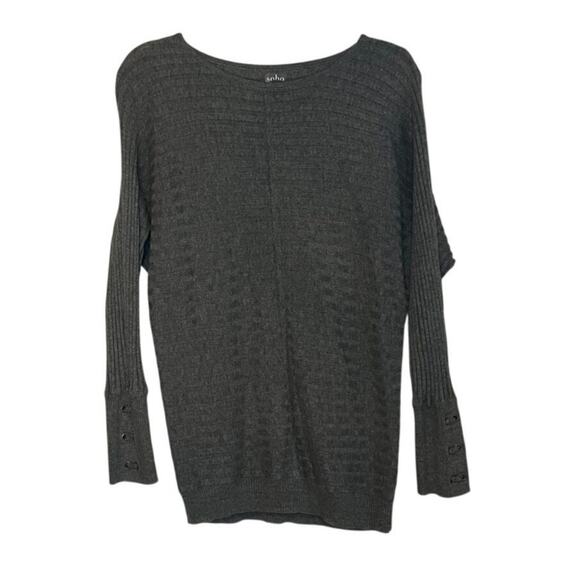 NY&Co Soho Grey Ribbed Sleeve Top, M - Picture 1 of 3